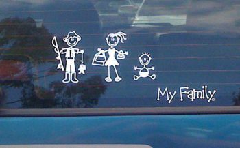 Stickers man met hengel - moeder met tas - babysticker